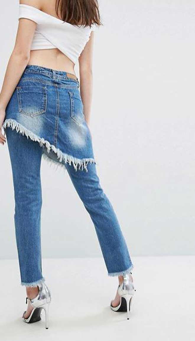 最新款牛仔裤结合了裤子和裙子，代表牛仔裤复古趋势？